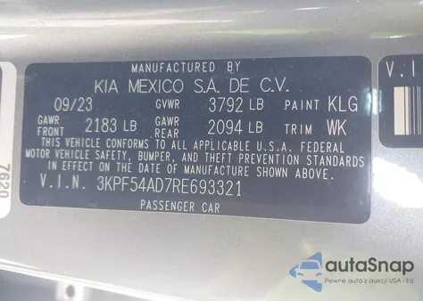 2024 Kia Forte Gt-Line z USA, uszkodzony, nr VIN 3KPF54AD7RE693321